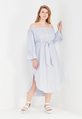 LOST INK PLUS  BUTTON BARDOT DRESS IN STRIPE